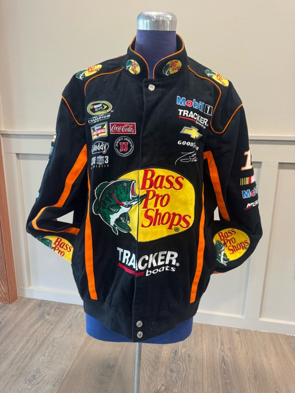 Bass Pro Shops Black Racing Jacket with Orange Accents